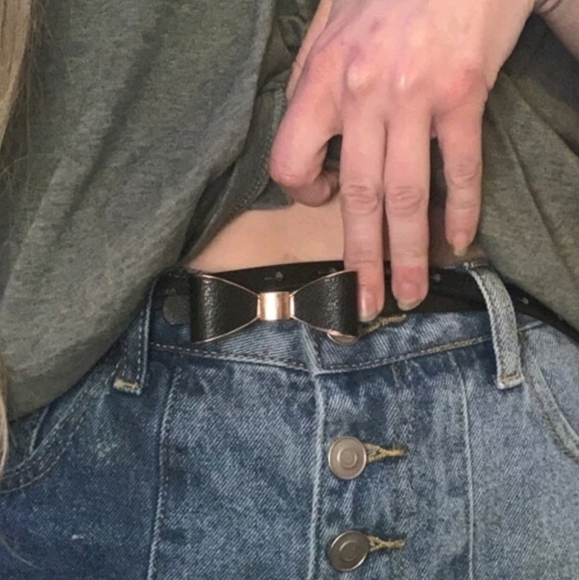 Plus Black faux leather Bow tie skinny waist evening Formal wedding dress belt - Picture 9 of 16